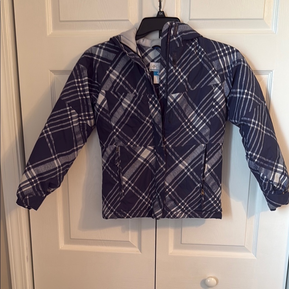 Columbia Navy Plaid Kids Puffer Jacket with Hood